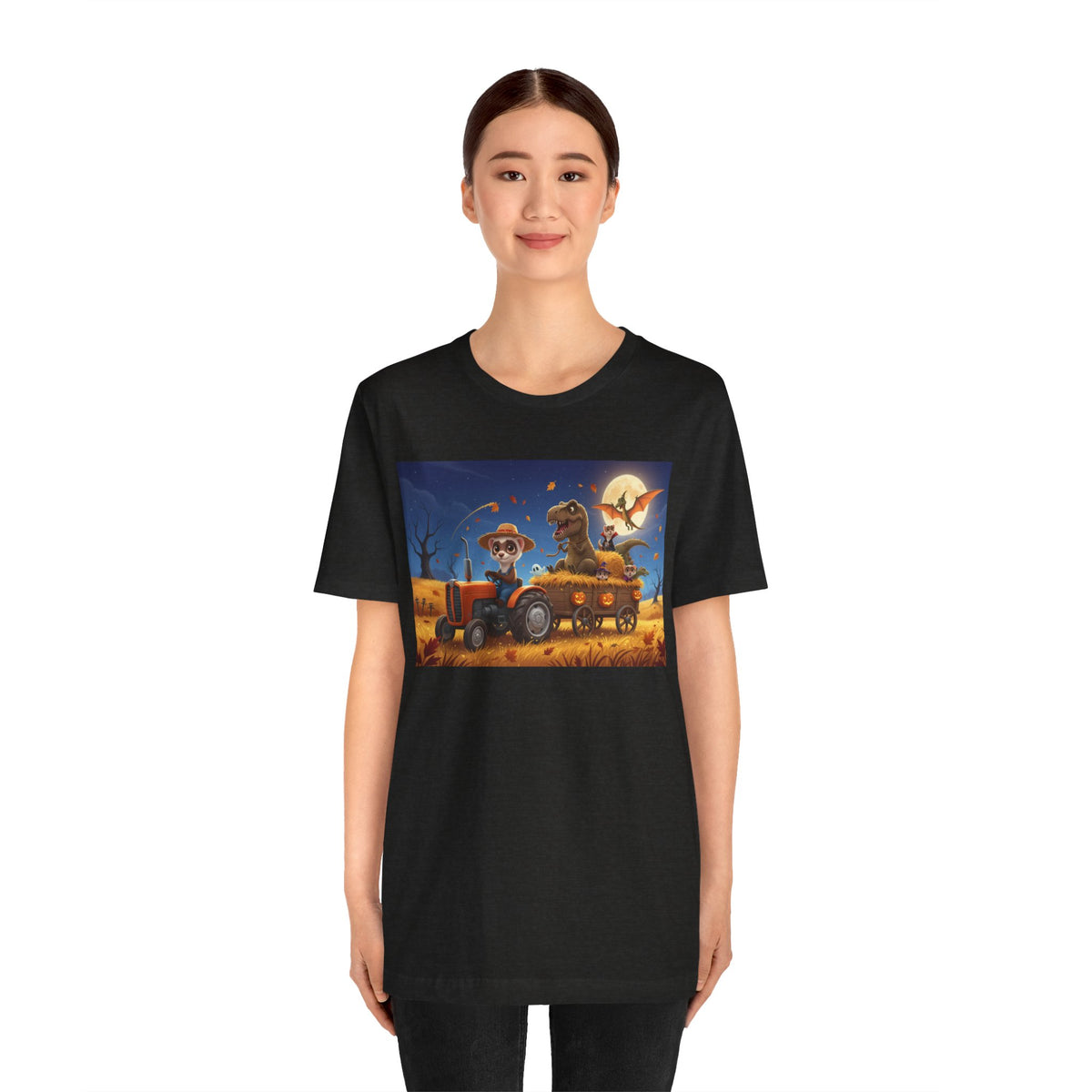 Dinosaurs Halloween Farm Truck Tee — Cute Driving Tractor with Dinosaur & Trick-or-Treat Hayride