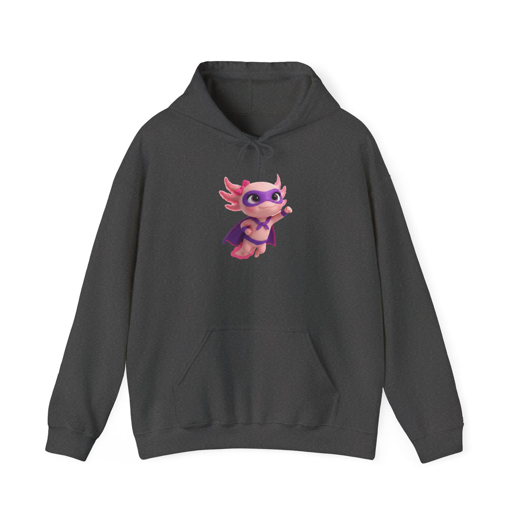 Axolotl Superhero Girl Hoodie — Cute Pink Axolotl with Cape Sweatshirt