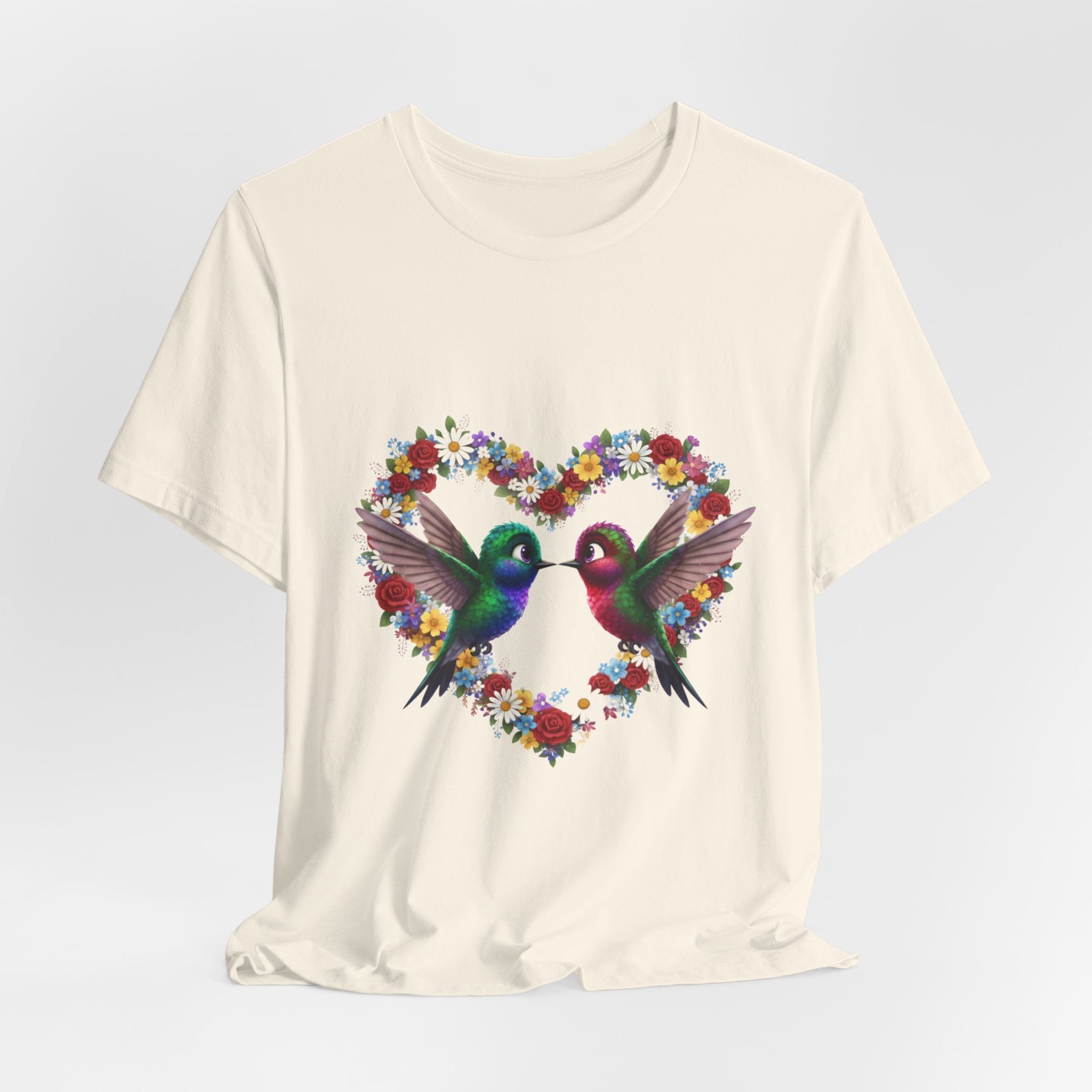 Hummingbird Heart Tee — Floral Love Birds Short Sleeve Shirt