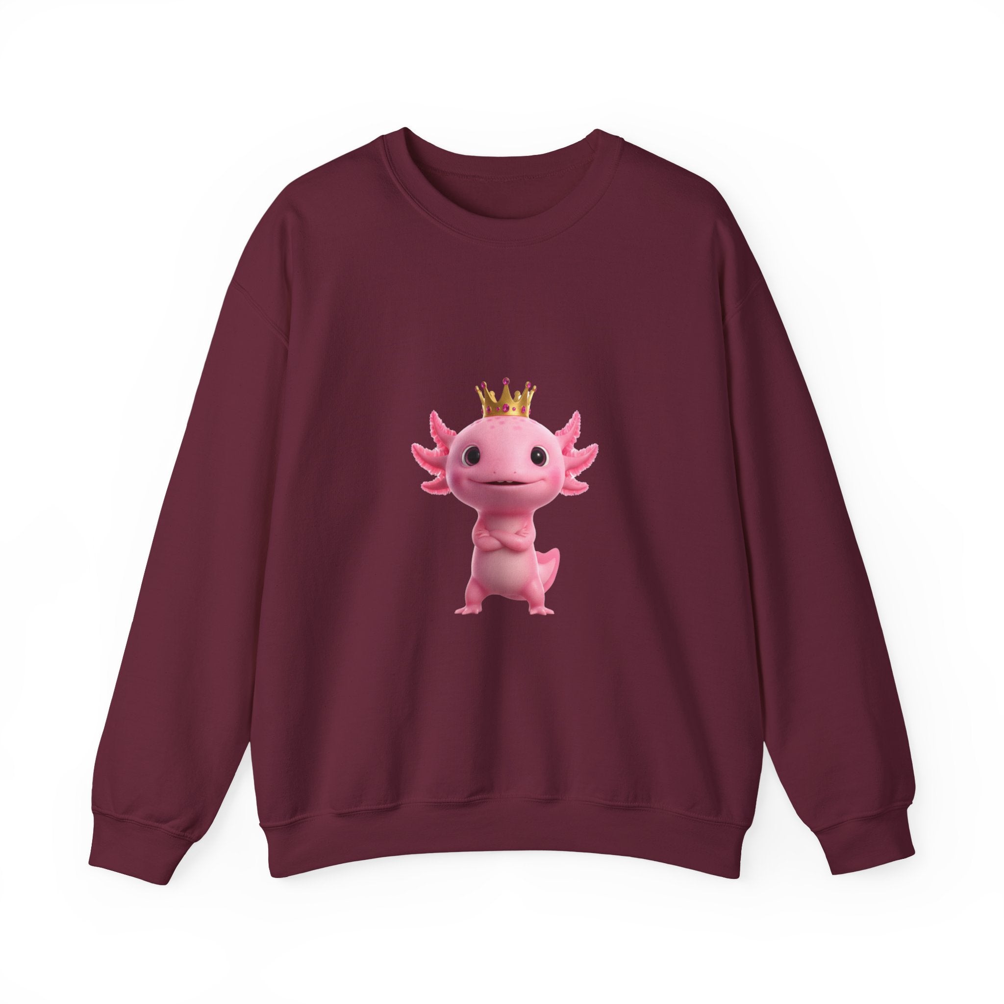 Axolotl Royal Crewneck Sweatshirt — Cute Pink Axolotl with Crown