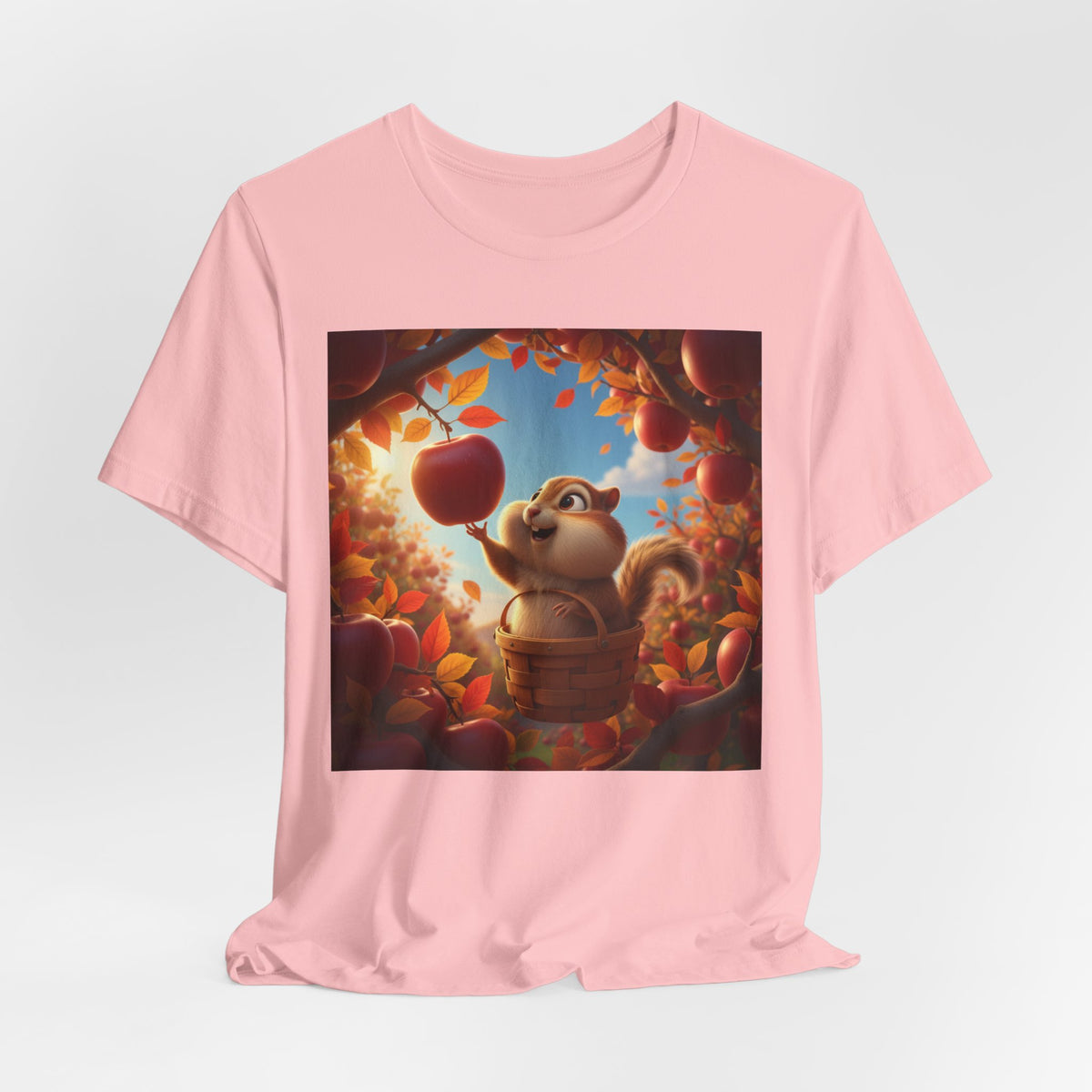 Autumn Squirrel Harvest T-Shirt — Cute Cartoon Squirrel Picking Apples
