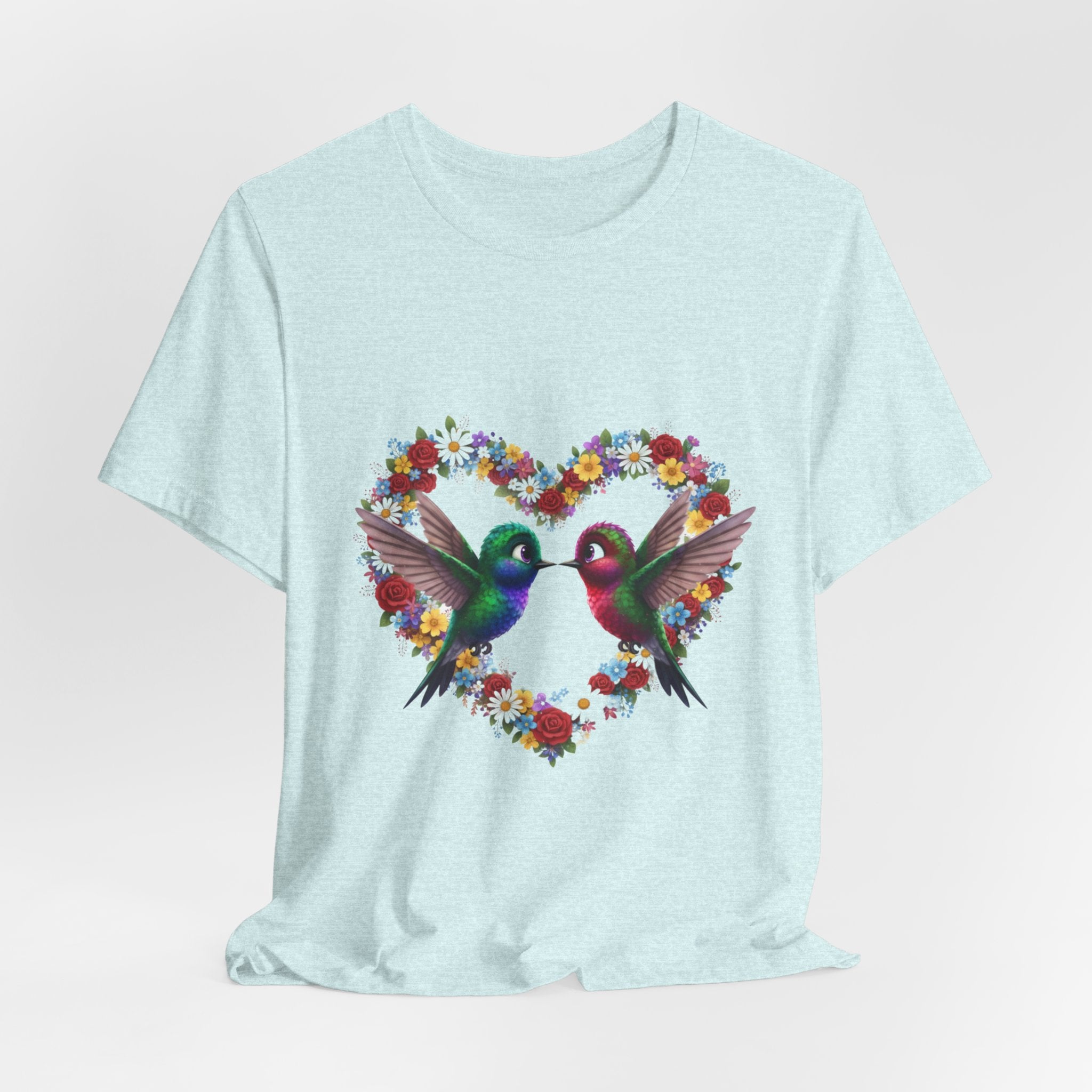 Hummingbird Heart Tee — Floral Love Birds Short Sleeve Shirt