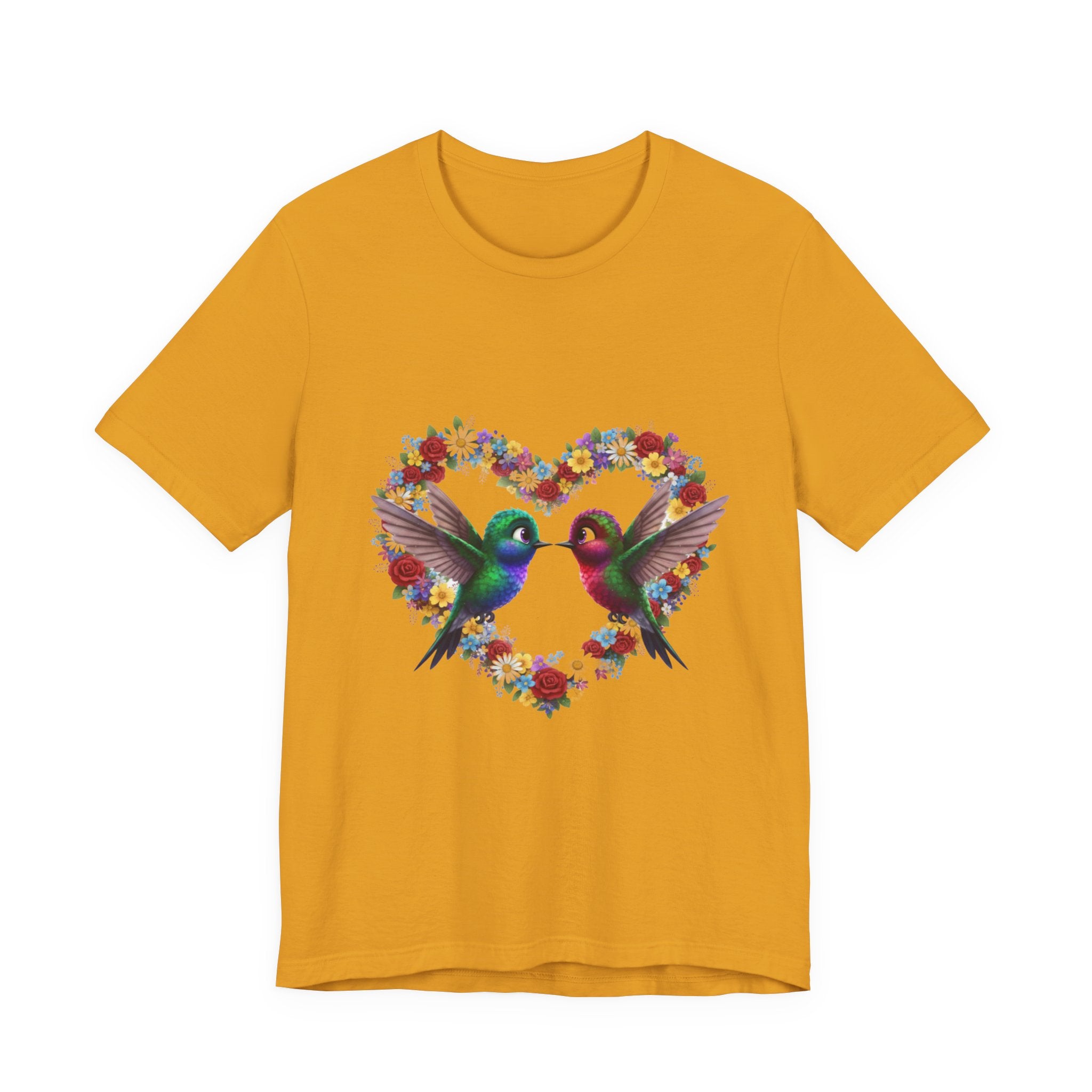 Hummingbird Heart Tee — Floral Love Birds Short Sleeve Shirt