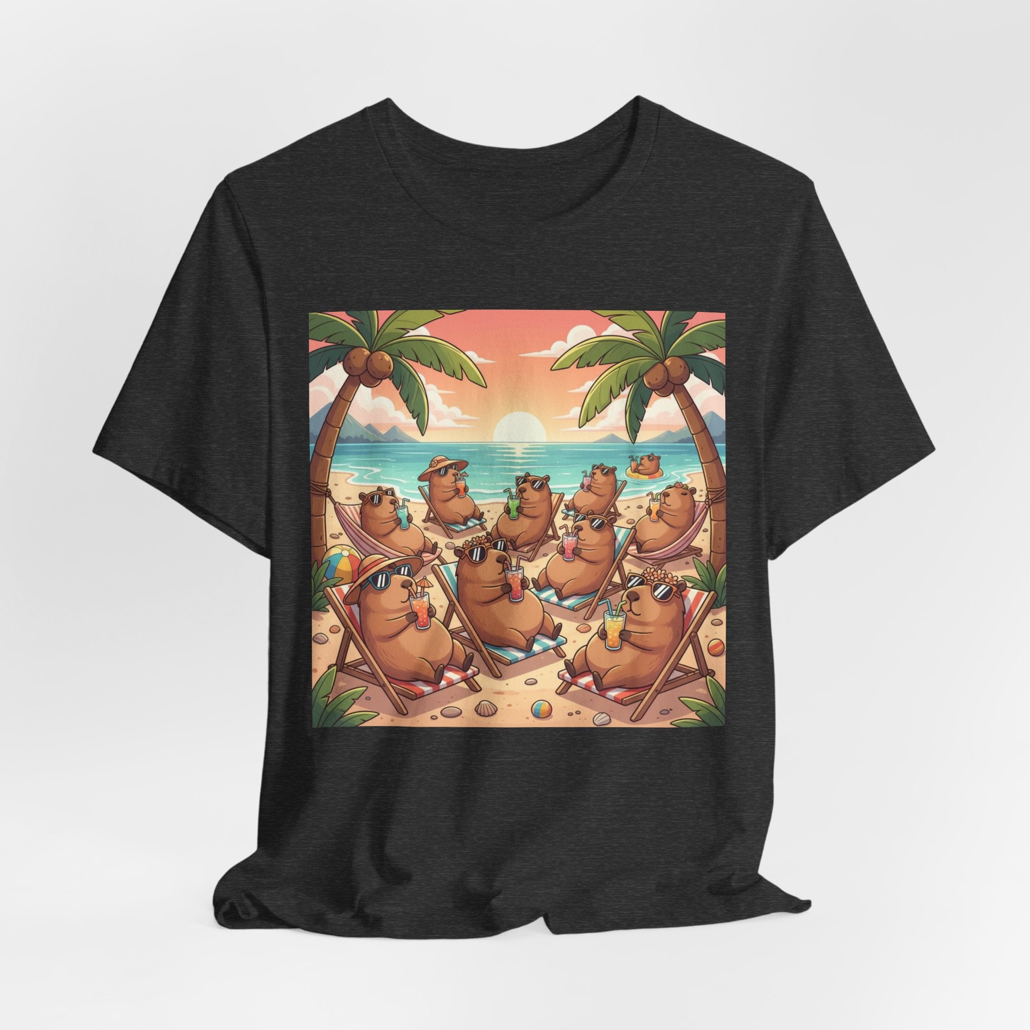 Capybaras on the Beach T-Shirt — Cute Sunset Palm Beachwear