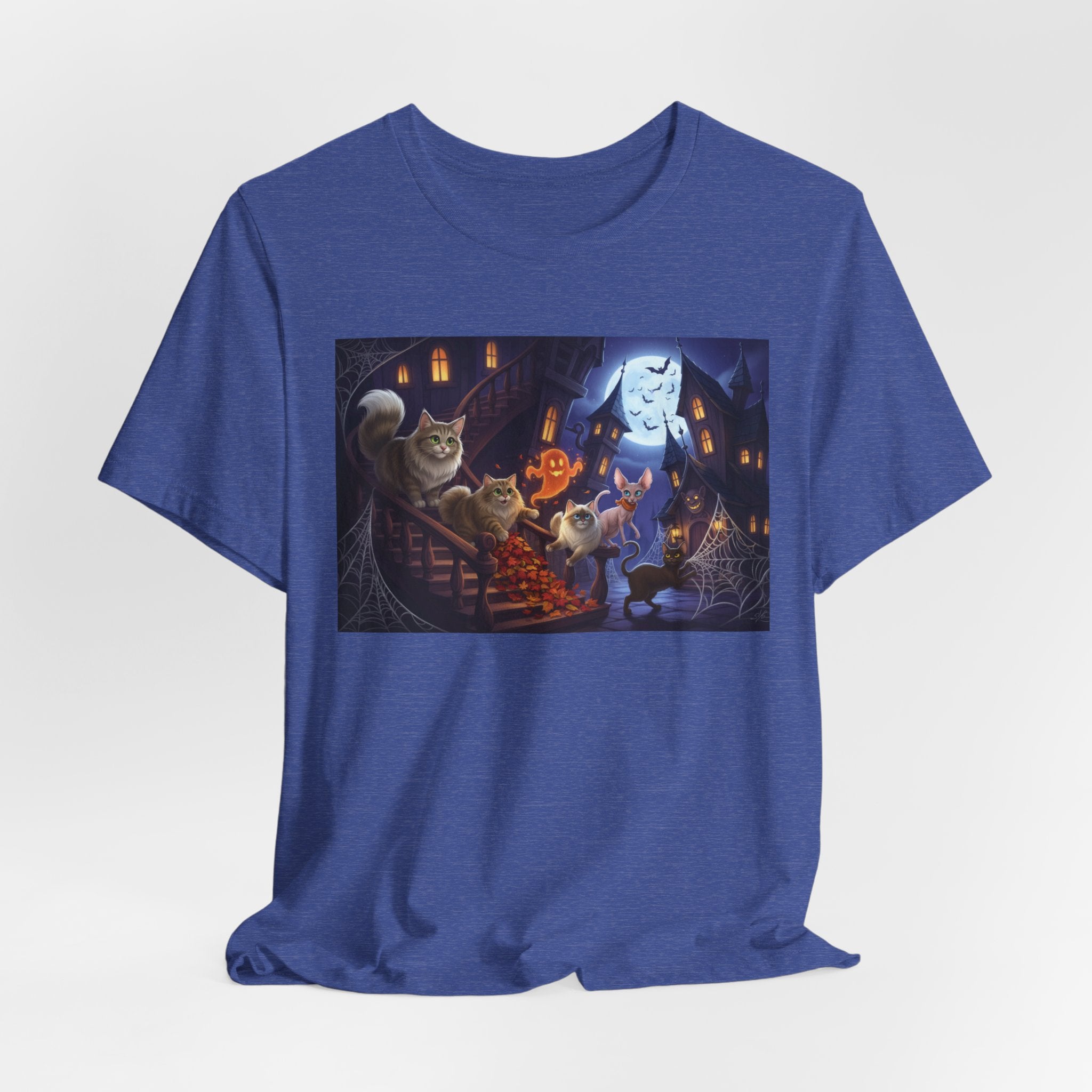 Cats Halloween Ghost & Cats Tee — Trick-or-Treat Night Graphic T-Shirt