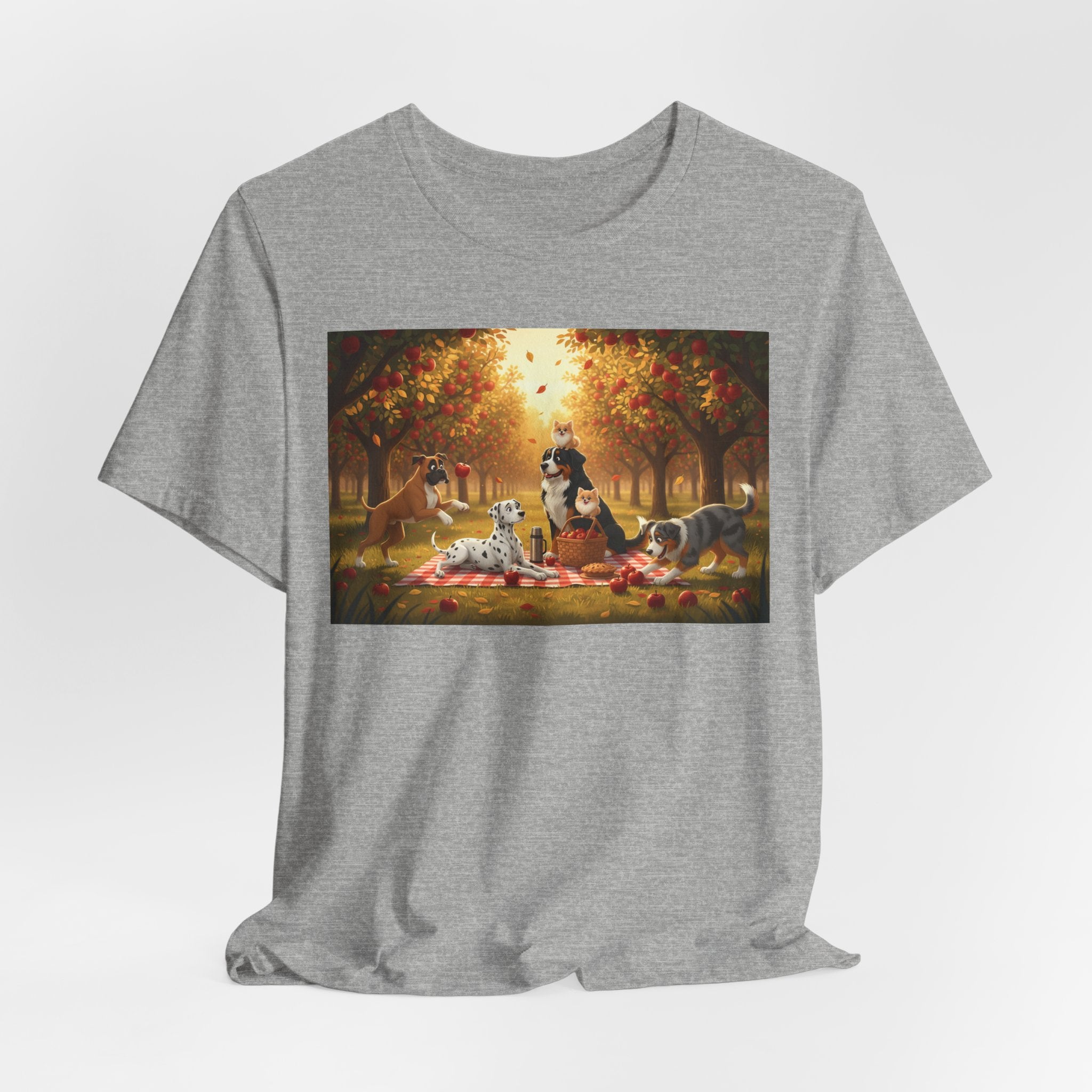Dogs Autumn Picnic T‑Shirt — Cozy Fall Forest Canine Scene