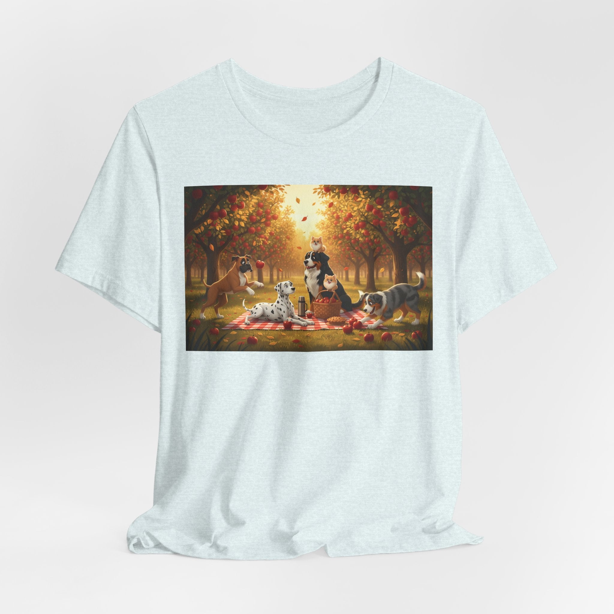 Dogs Autumn Picnic T‑Shirt — Cozy Fall Forest Canine Scene