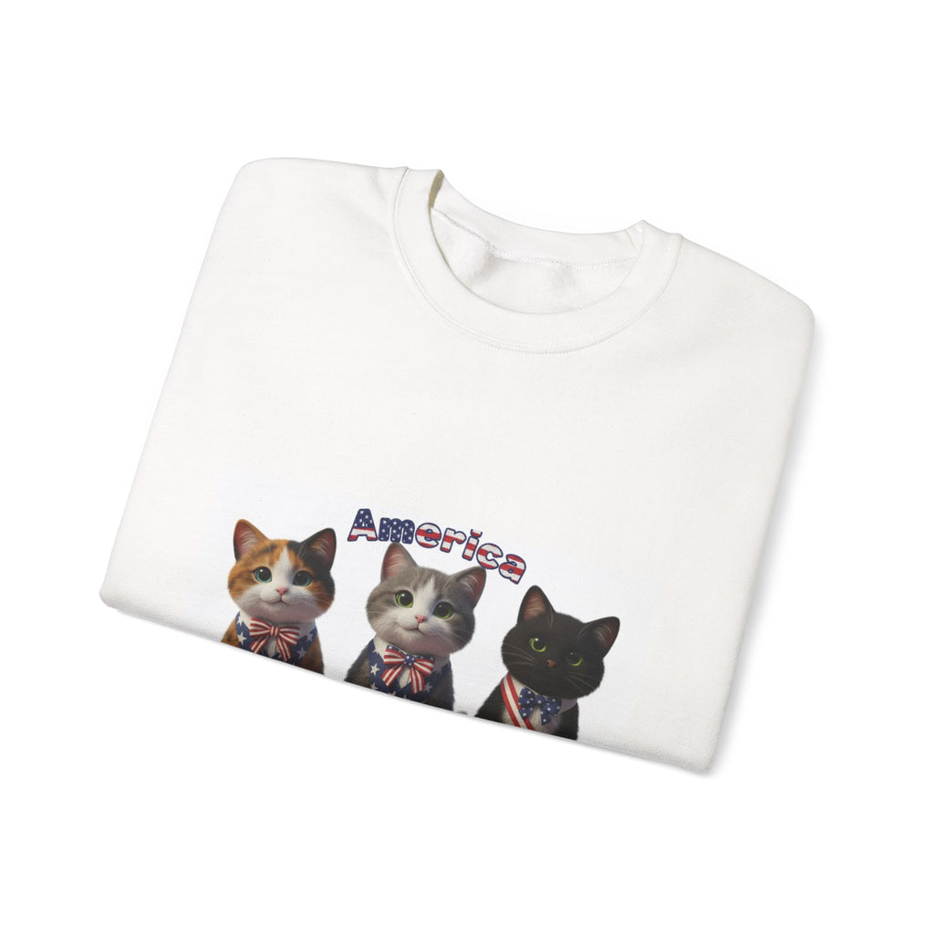 Patriotic Cats Crewneck Sweatshirt – Americana Kittens on Picnic Blanket
