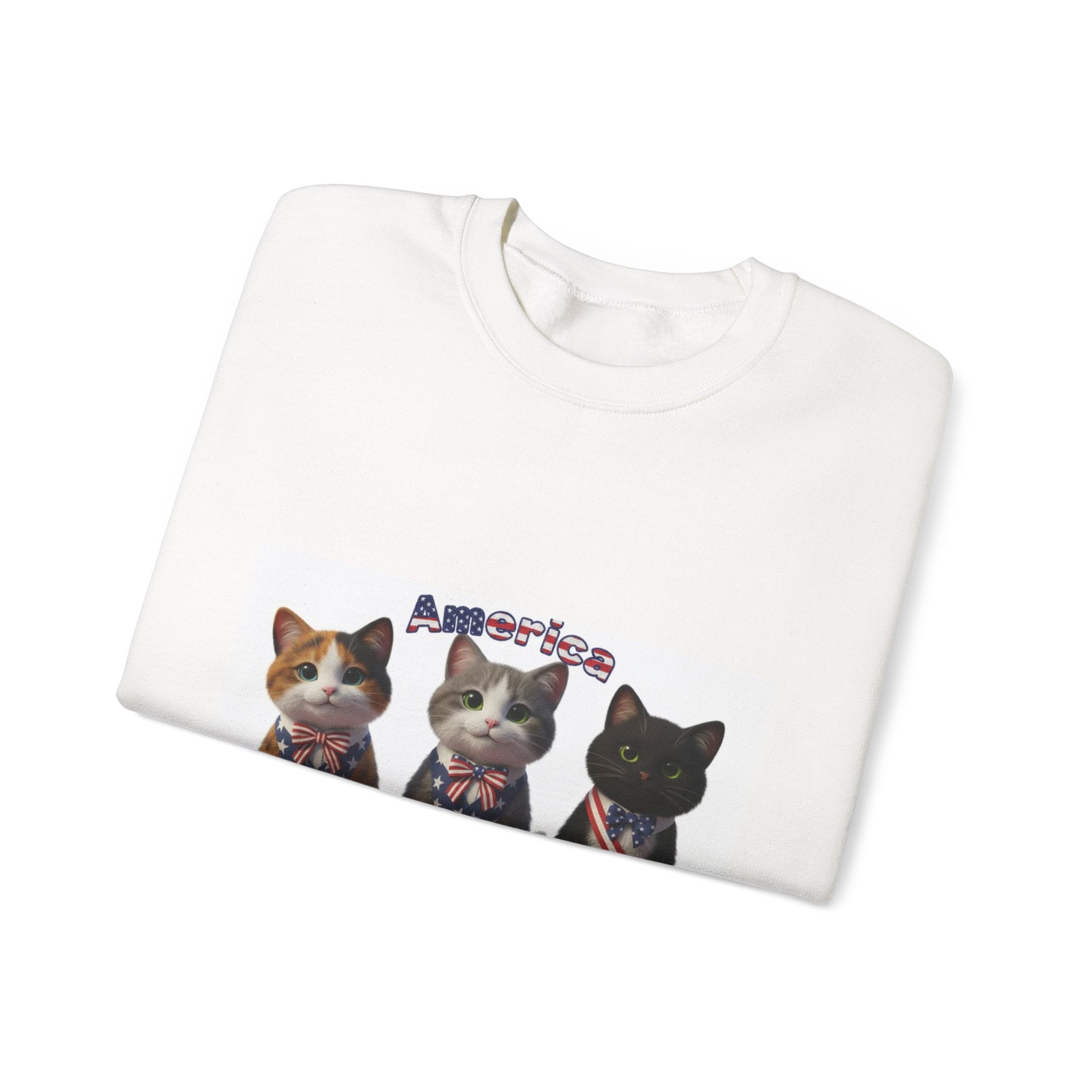 Patriotic Cats Crewneck Sweatshirt – Americana Kittens on Picnic Blanket