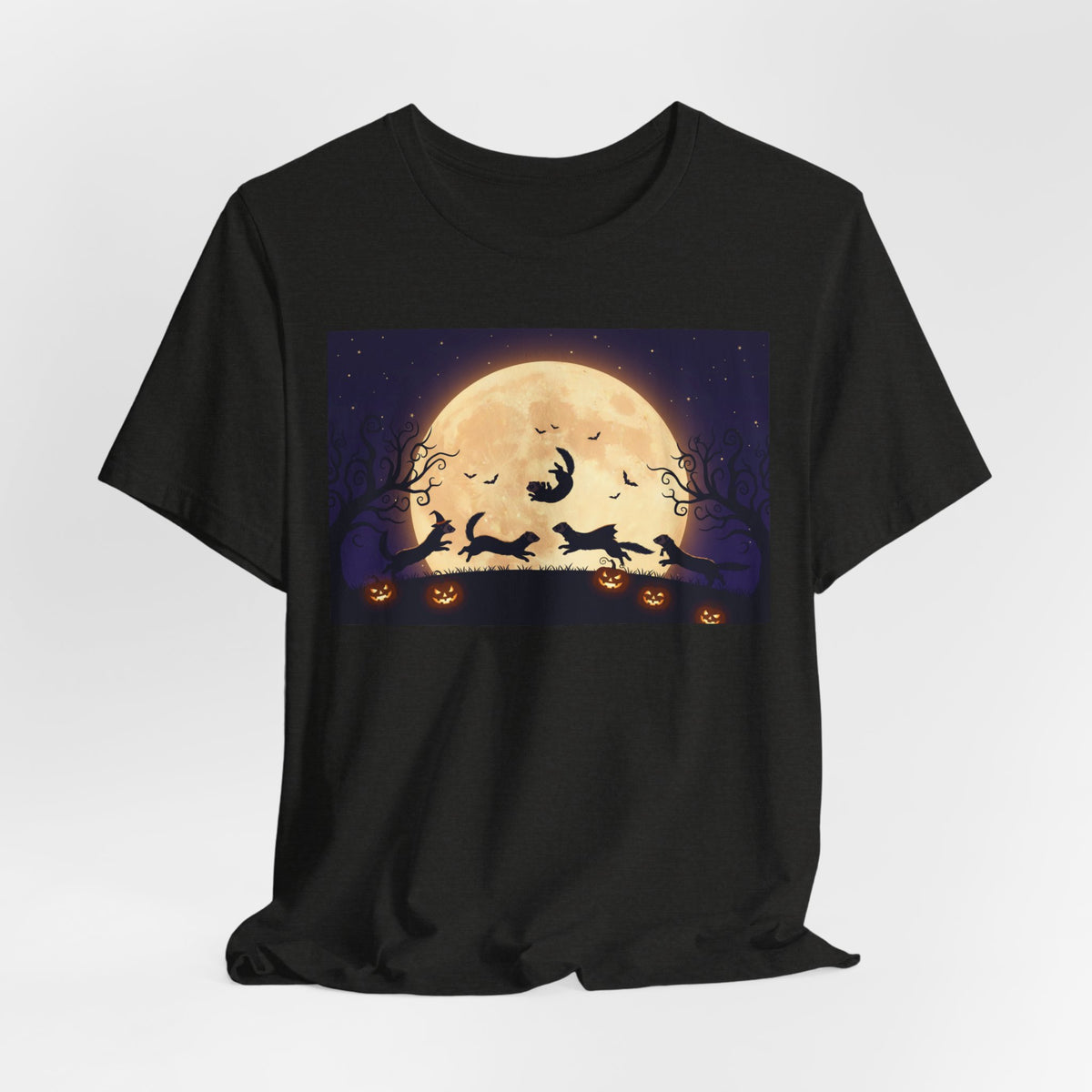 Ferrets Halloween Moon T‑Shirt — Spooky Full Moon Pumpkin Night Tee