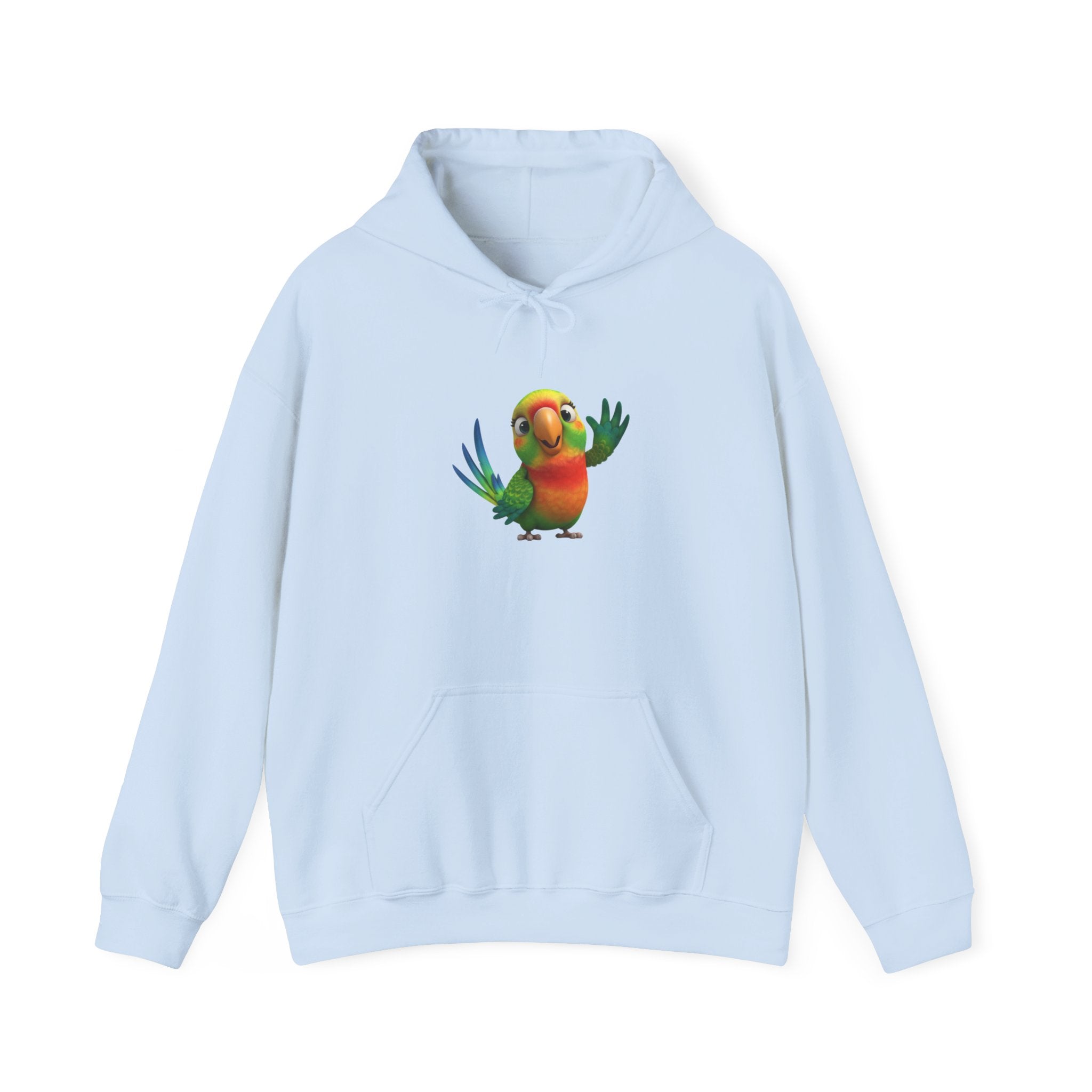 Colorful Parrot Hoodie — Cute Waving Bird Graphic Pullover