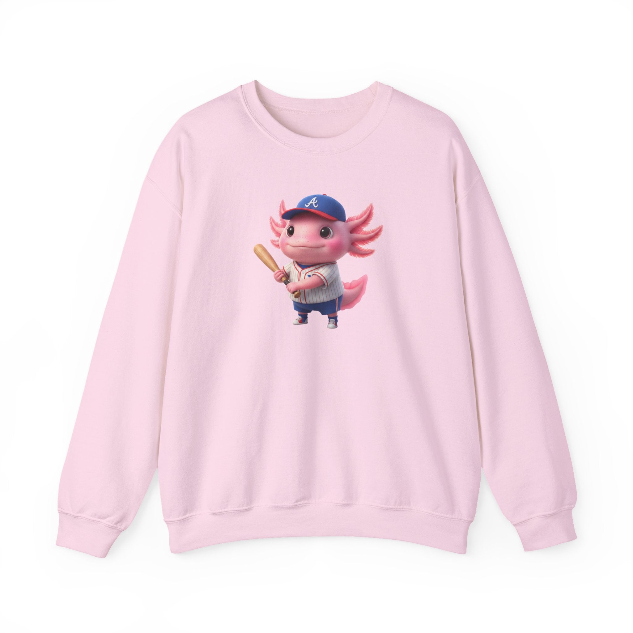Axolotl Baseball Boy Crewneck Sweatshirt — Cute Axolotl Baseball Player Graphic