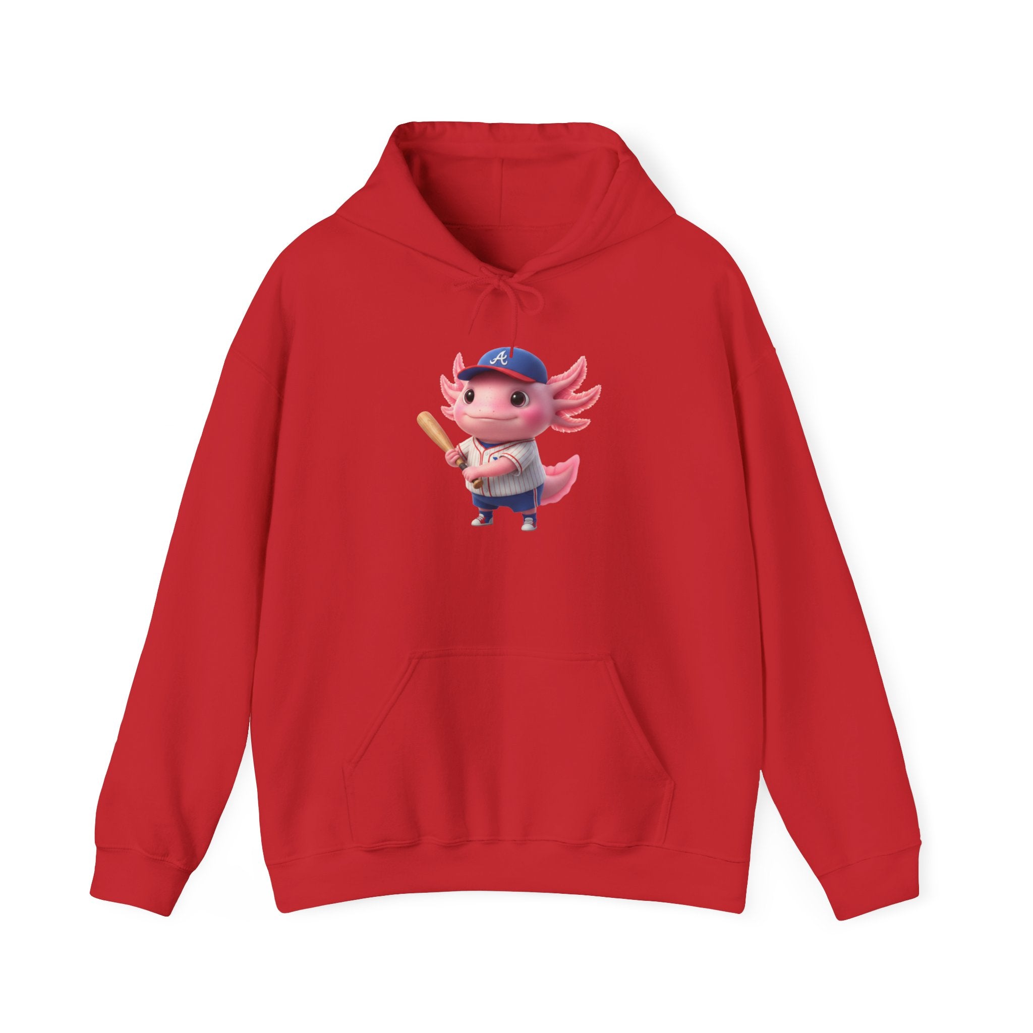 Axolotl Baseball Boy Hoodie — Cute Pink Axolotl Holding Bat Pullover