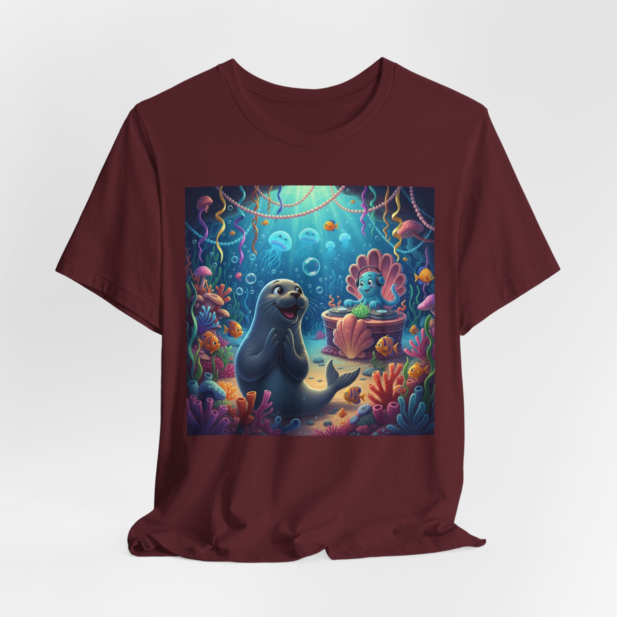 Sea Friends Graphic Tee — Playful Underwater Seal & Mermaid Design