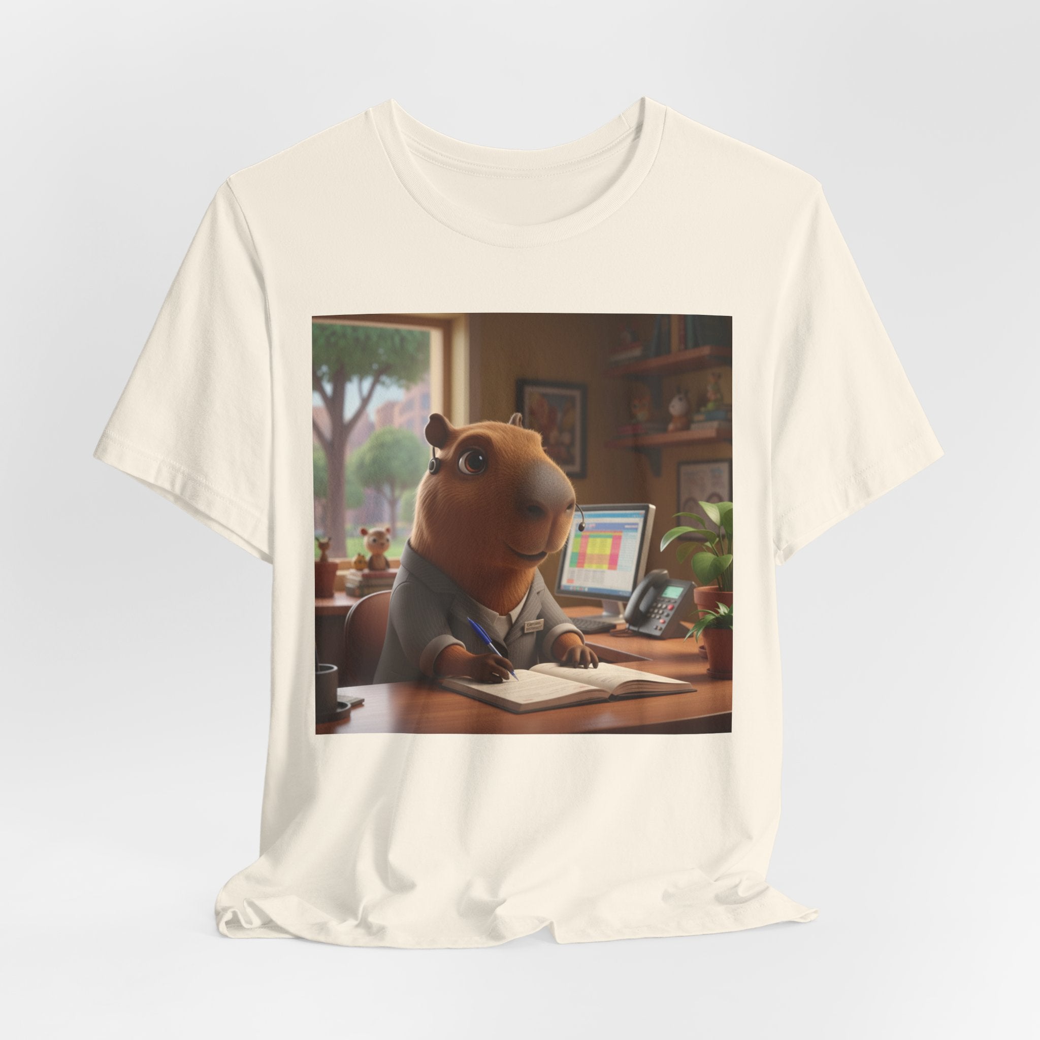 Capybara Receptionist — Cute Capybara Office Animal Illustration T-Shirt