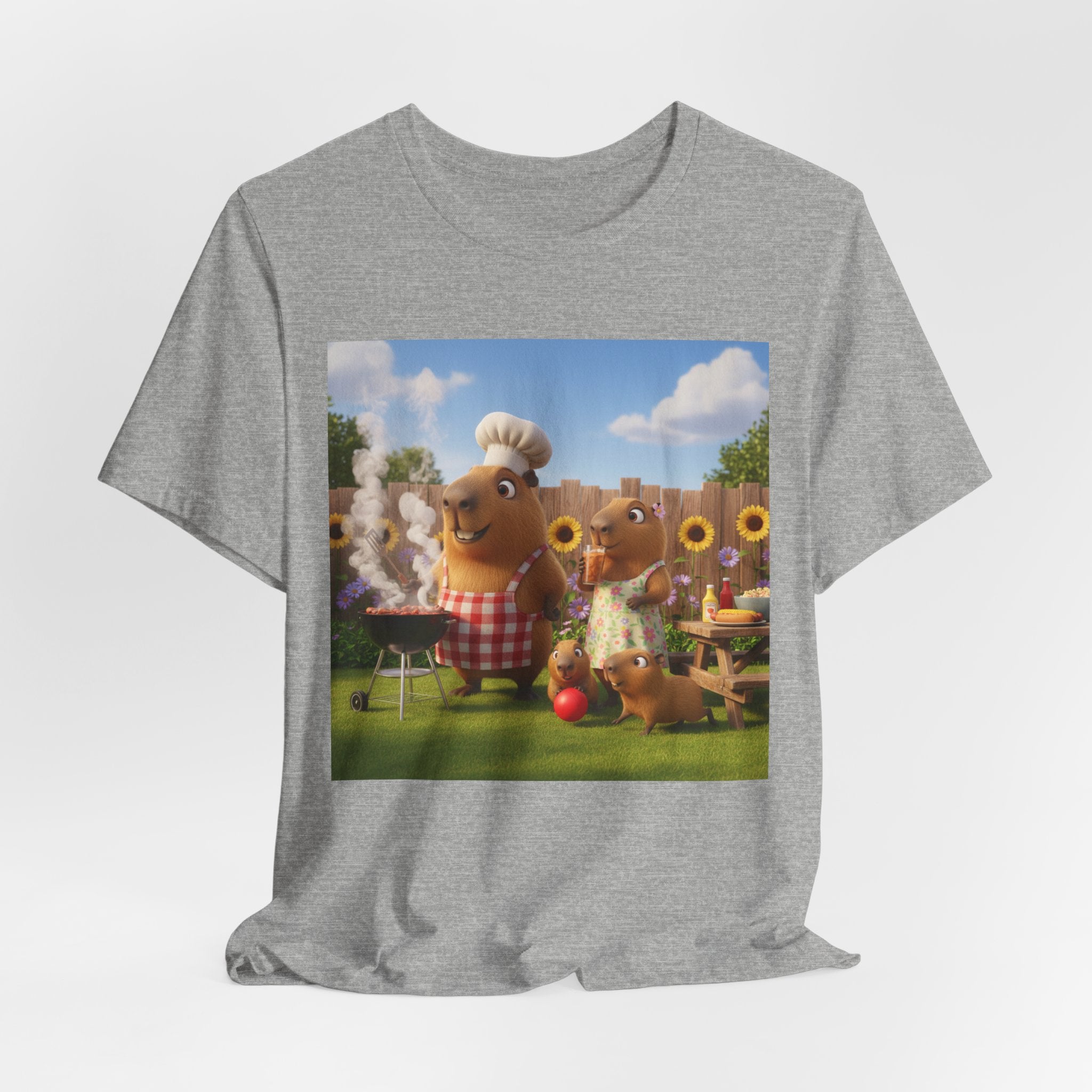 Capybara BBQ Cartoon T-Shirt — Cute Summer Picnic Graphic Tee