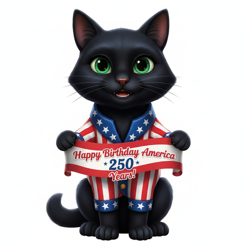 Black Cat Patriotic Kitty