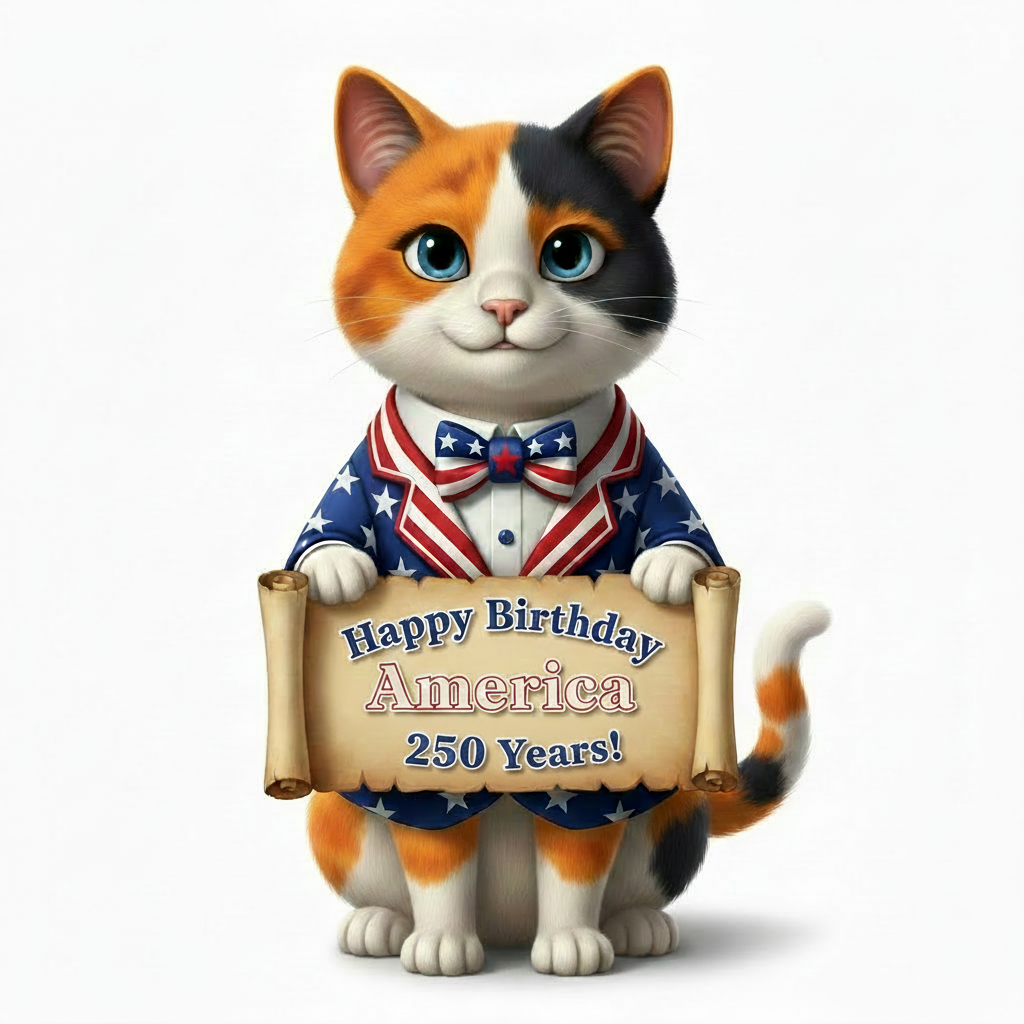Calico Patriotic Kitty - 250 in Blue